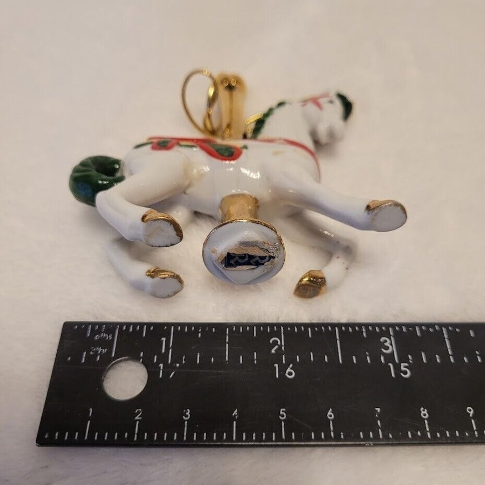 Vintage Carousel Horse Ornament White Red Green Gold Trim Holiday Decor - Picture 7 of 8